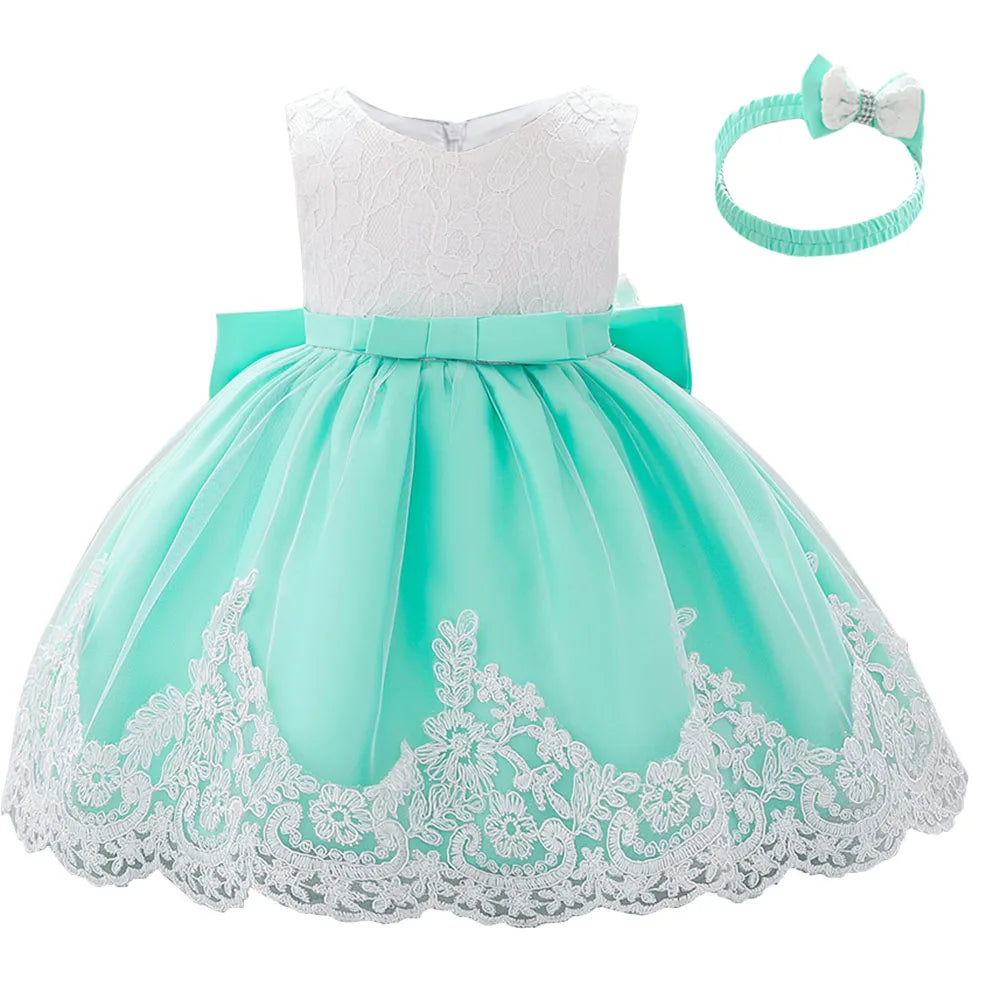 Big Bow Lace Dress with Headband