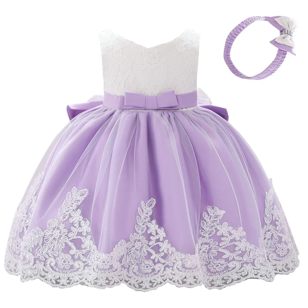 Big Bow Lace Dress with Headband