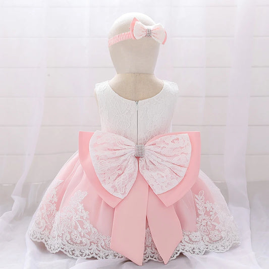 Big Bow Lace Dress with Headband