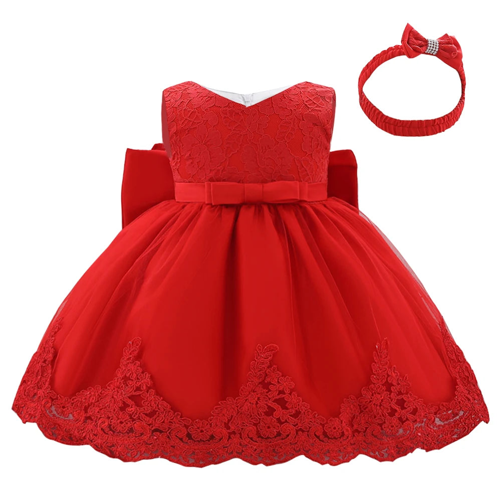 Big Bow Lace Dress with Headband