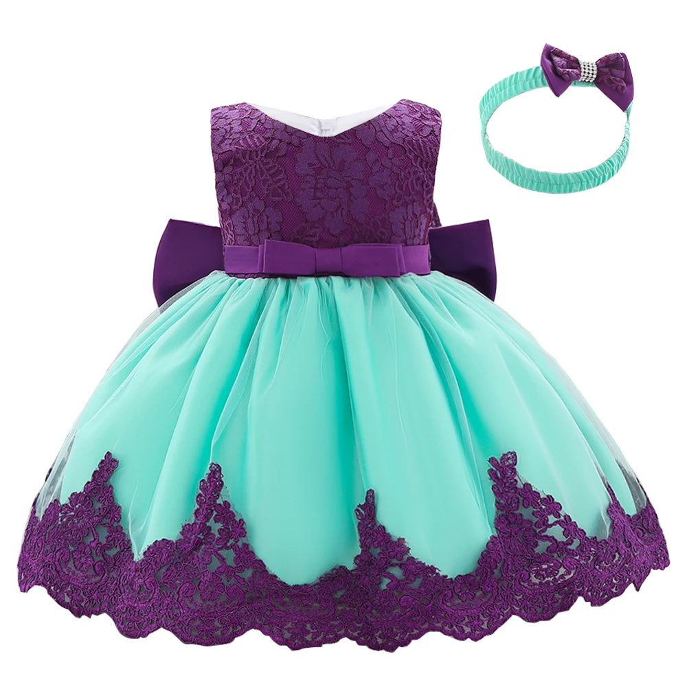 Big Bow Lace Dress with Headband