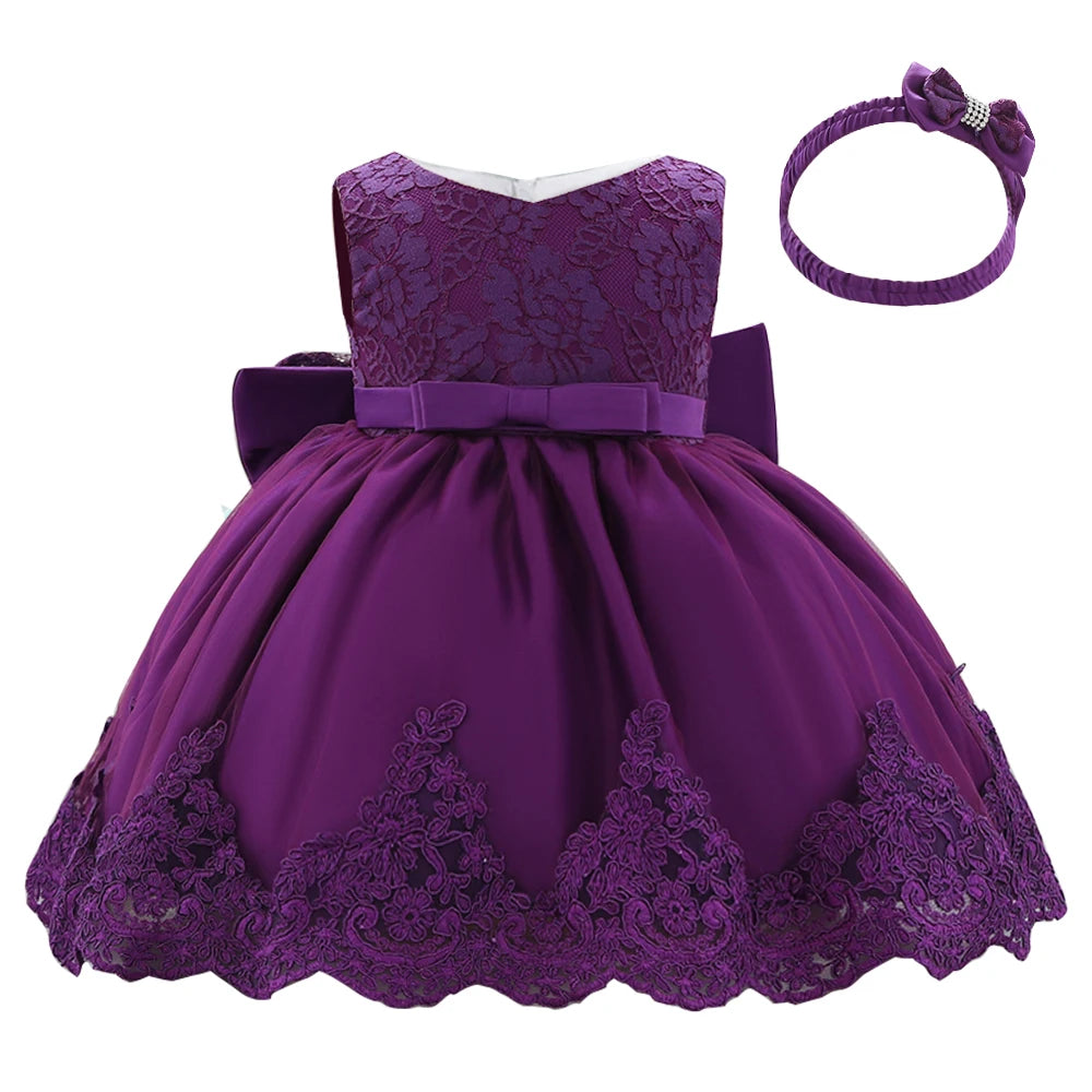 Big Bow Lace Dress with Headband