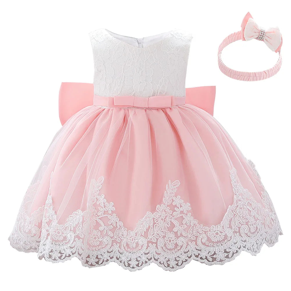 Big Bow Lace Dress with Headband