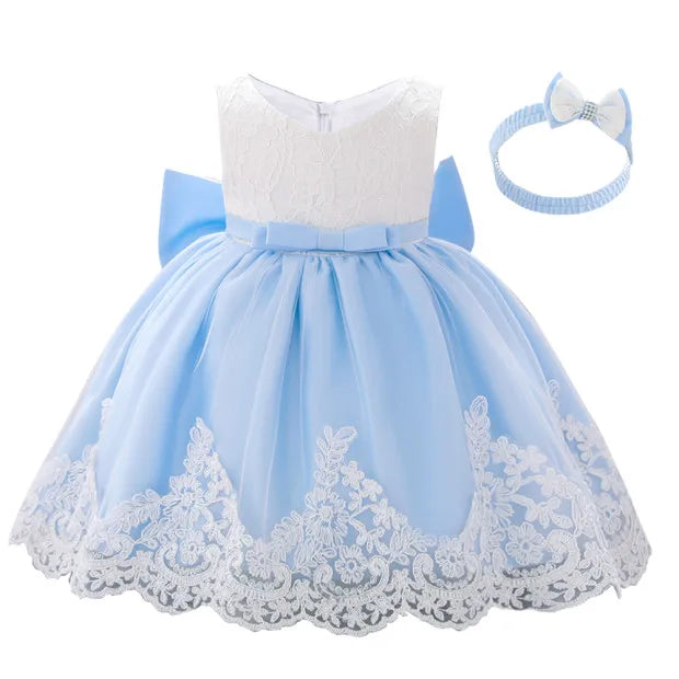 Big Bow Lace Dress with Headband