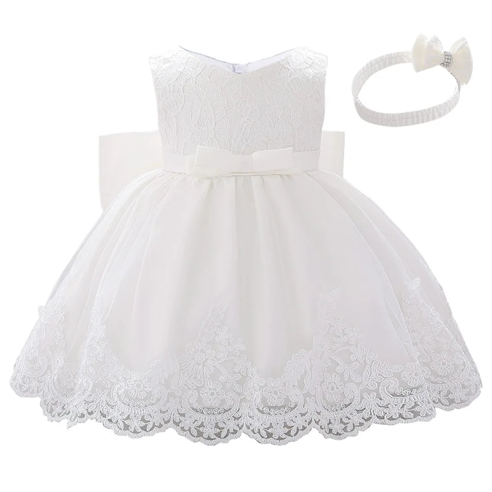 Big Bow Lace Dress with Headband