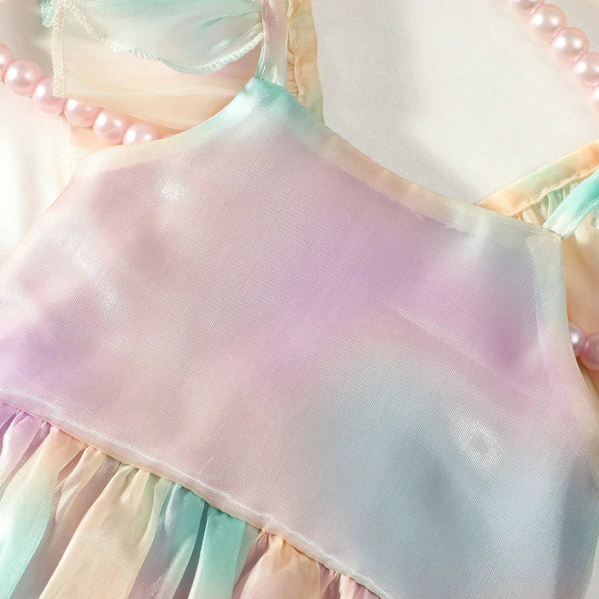 Newborn Photography Rainbow Gradient Color Romper Pleated Skirt with Headband