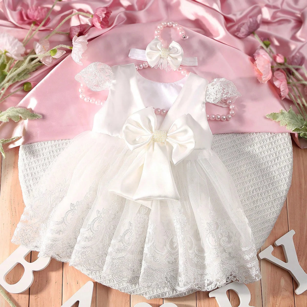 Newborn Photography  White Lace Dress with Headband
