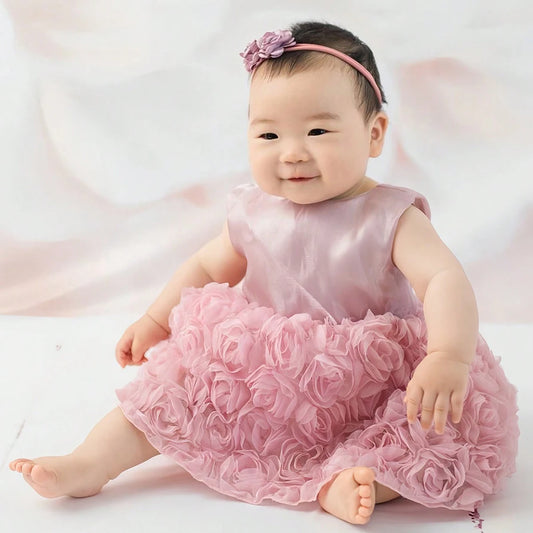 Newborn Photography Dusty Pink Bowknot Rose Dress with Headband