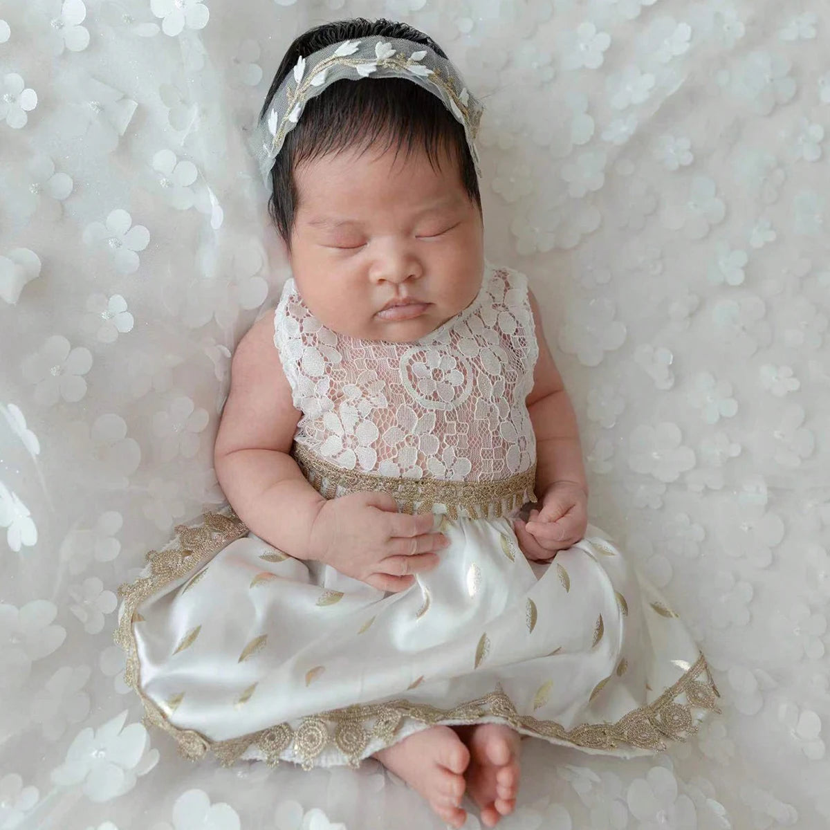 Newborn Photography  Golden Leaves Set with Short Lace Top, Skirt, and Scarf Headband