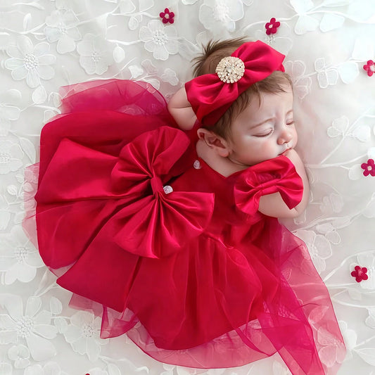 Newborn Photography Big Bow Mesh Dress with Headband
