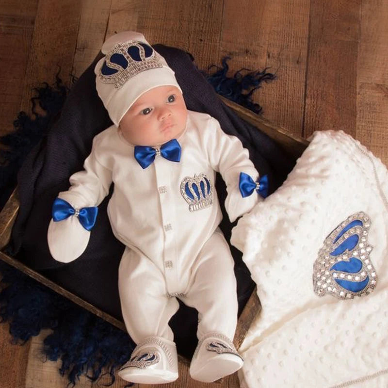 5-Piece Crown Layette with Blanket, Romper, Cap, Mittens, and Shoes