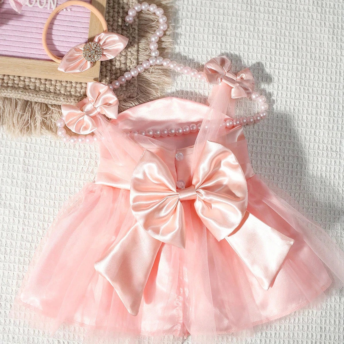 Newborn Photography Big Bow Mesh Dress with Headband