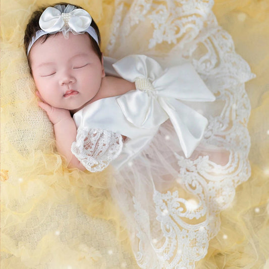 Newborn Photography  White Lace Dress with Headband