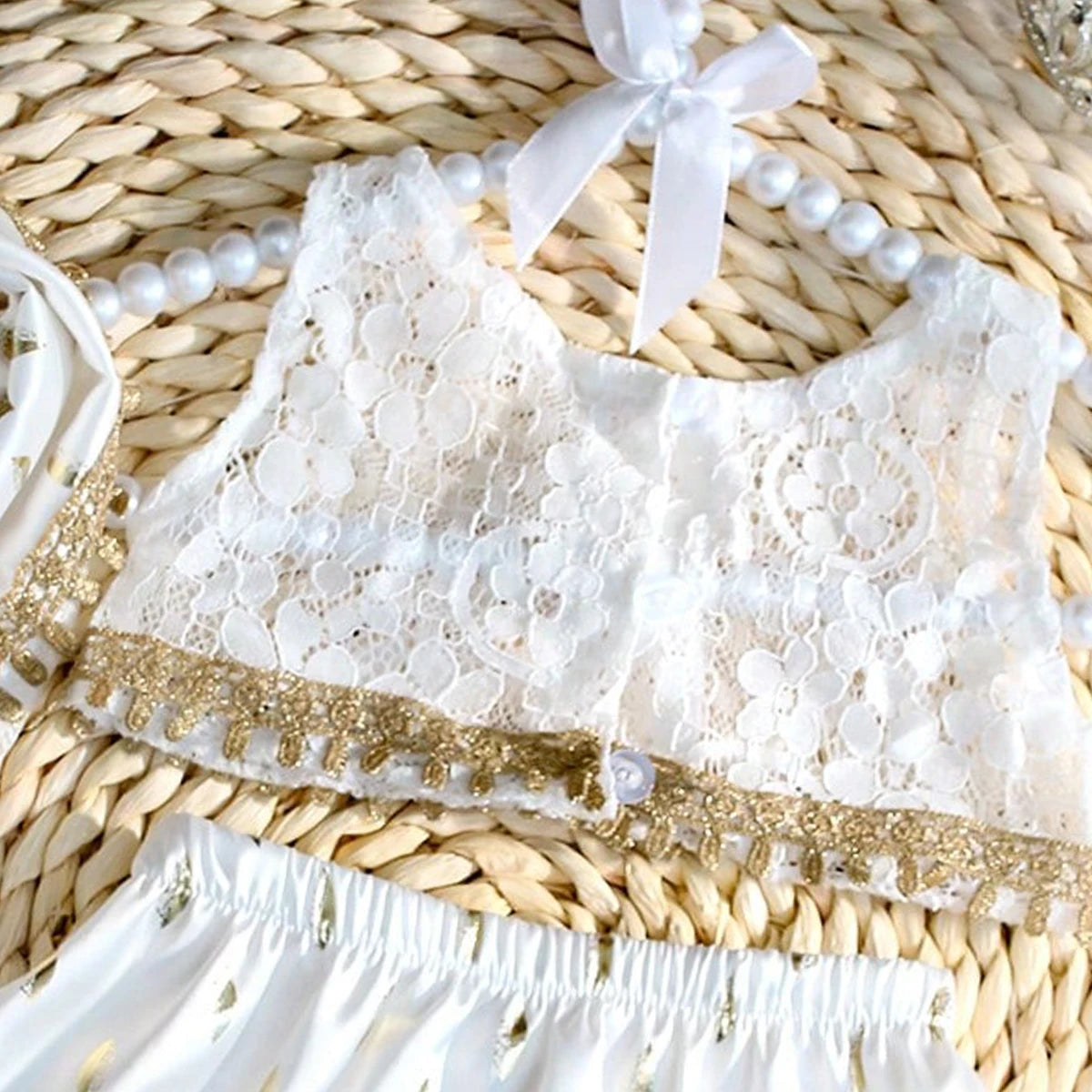 Newborn Photography  Golden Leaves Set with Short Lace Top, Skirt, and Scarf Headband