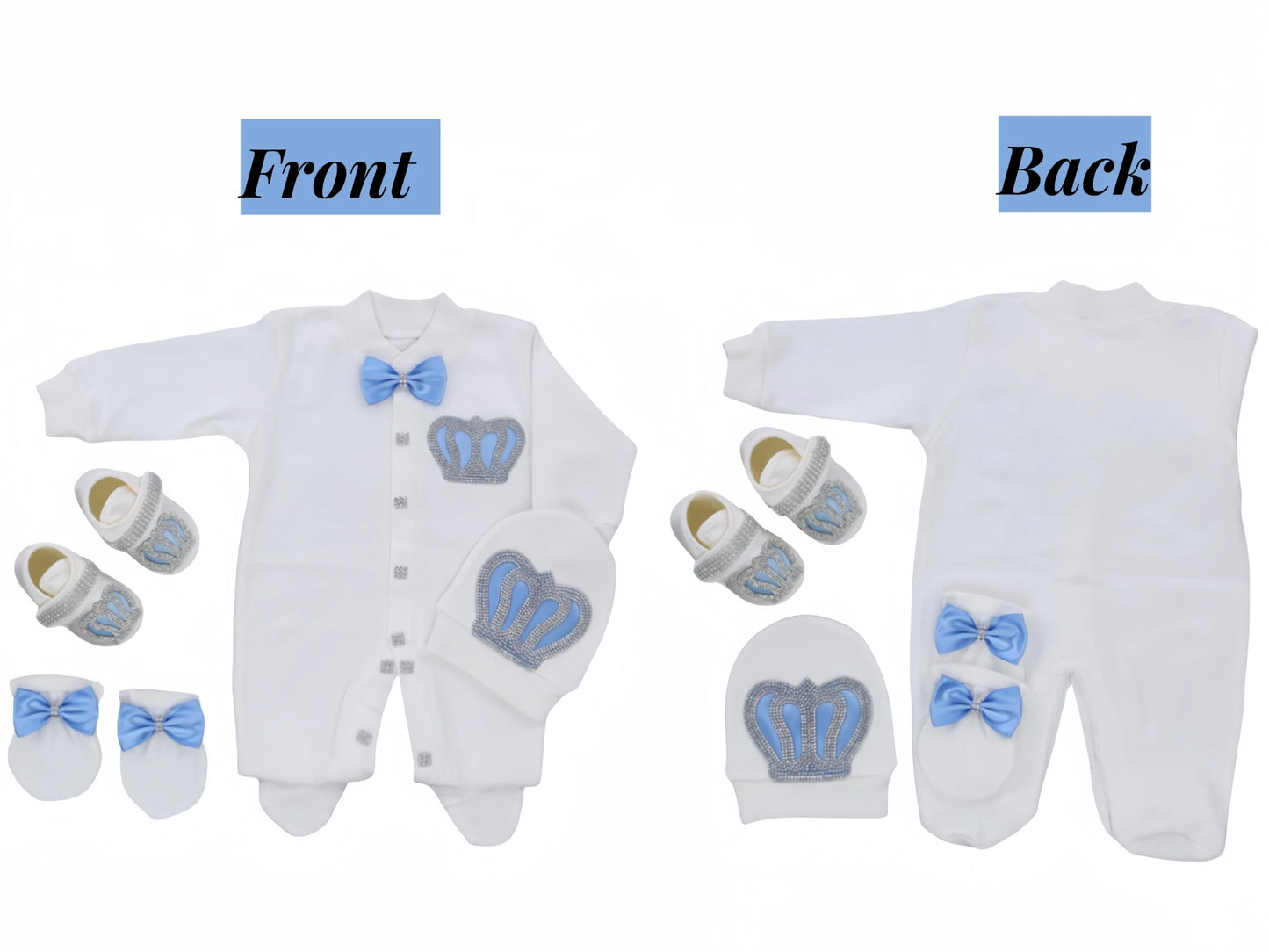Jewelry Crown 4-Piece Layette with Romper, Cap, Mittens, and Shoes