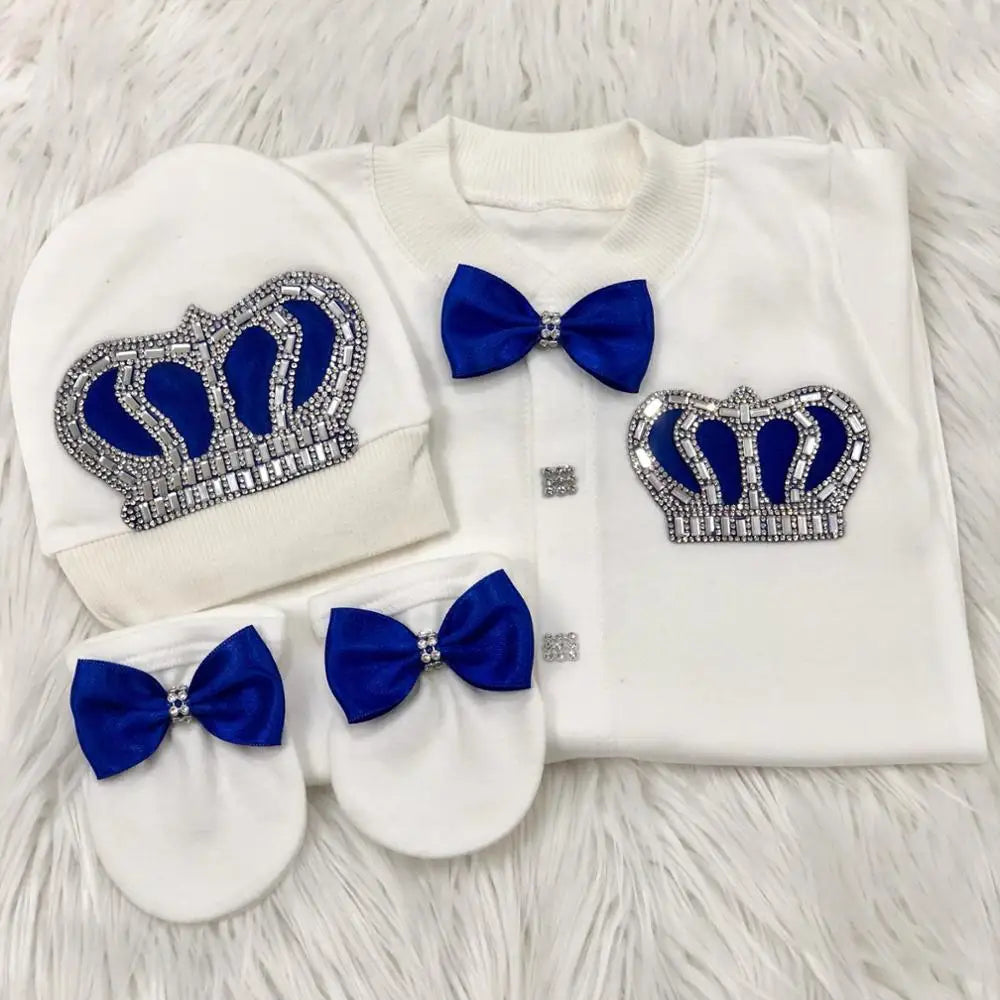 Royal Crown 4-Piece Layette with Romper, Cap, Mittens, and Shoes