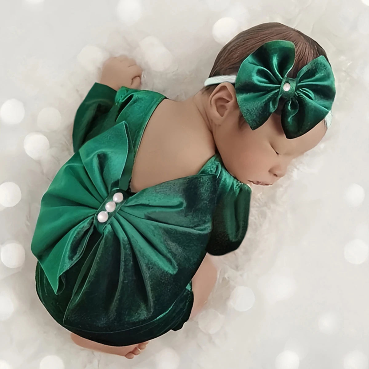 Newborn Photography Back Bow Velvet Romper With Headband