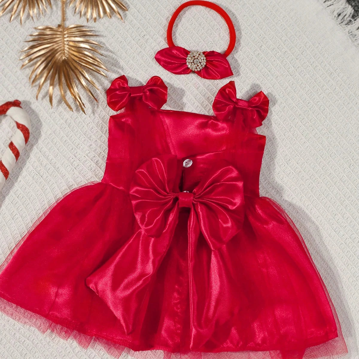 Newborn Photography Big Bow Mesh Dress with Headband