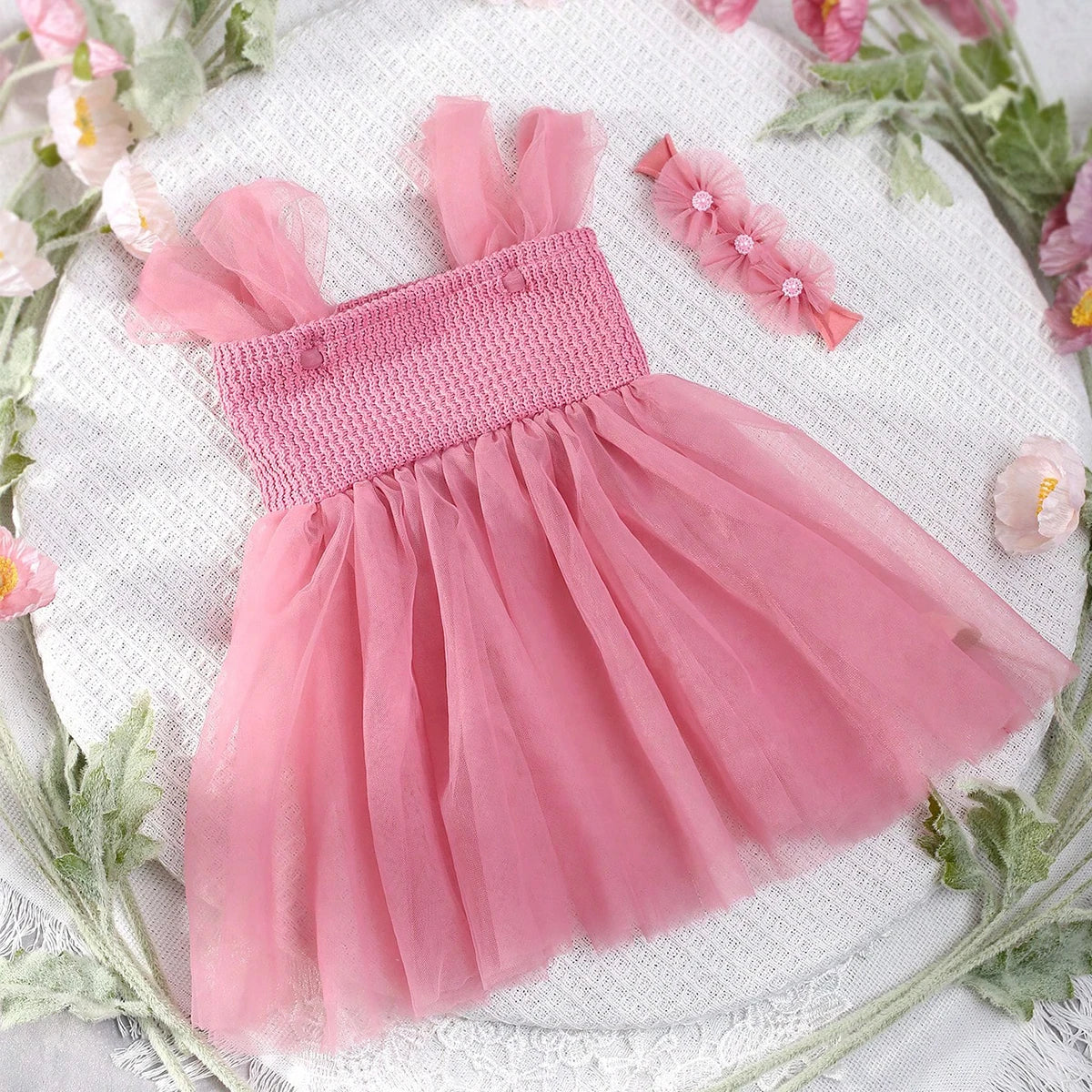 Newborn Photography Mesh Dress with Headband